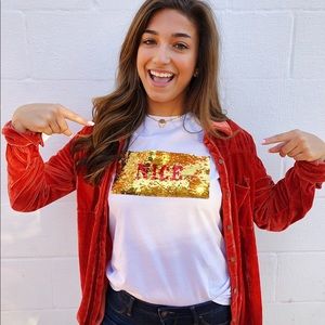 NWT 8 Oak Lane Sequin Naughty/Nice Holiday Tee